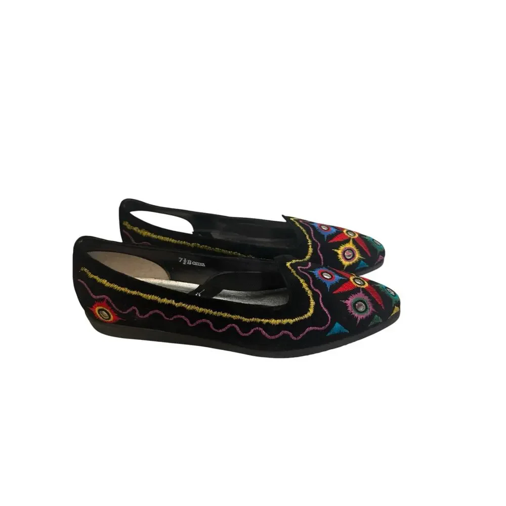 NIB Vintage 1990s Embroidered Impo Boho Festival Ballet Flats 7.5